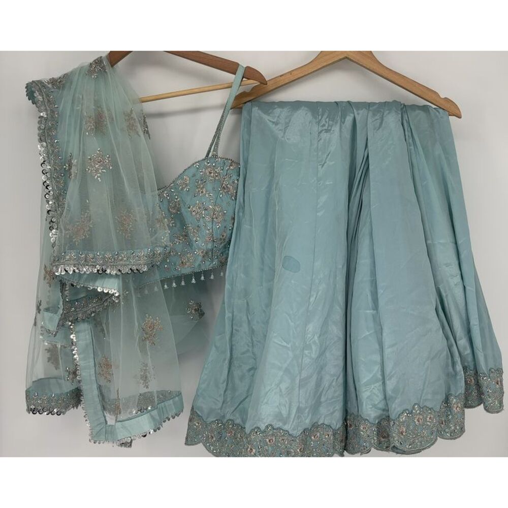 Lashkaraa Ice Blue Embroidered Skirt Set